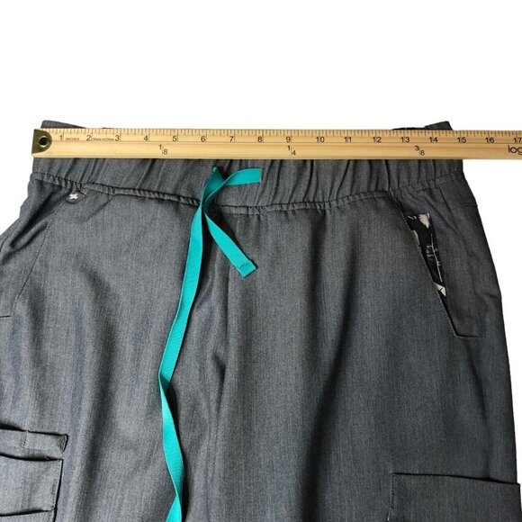 Figs Tema Performance‎ Scrub Pants Grey Size Small Feather Print Waistband - Picture 6 of 10